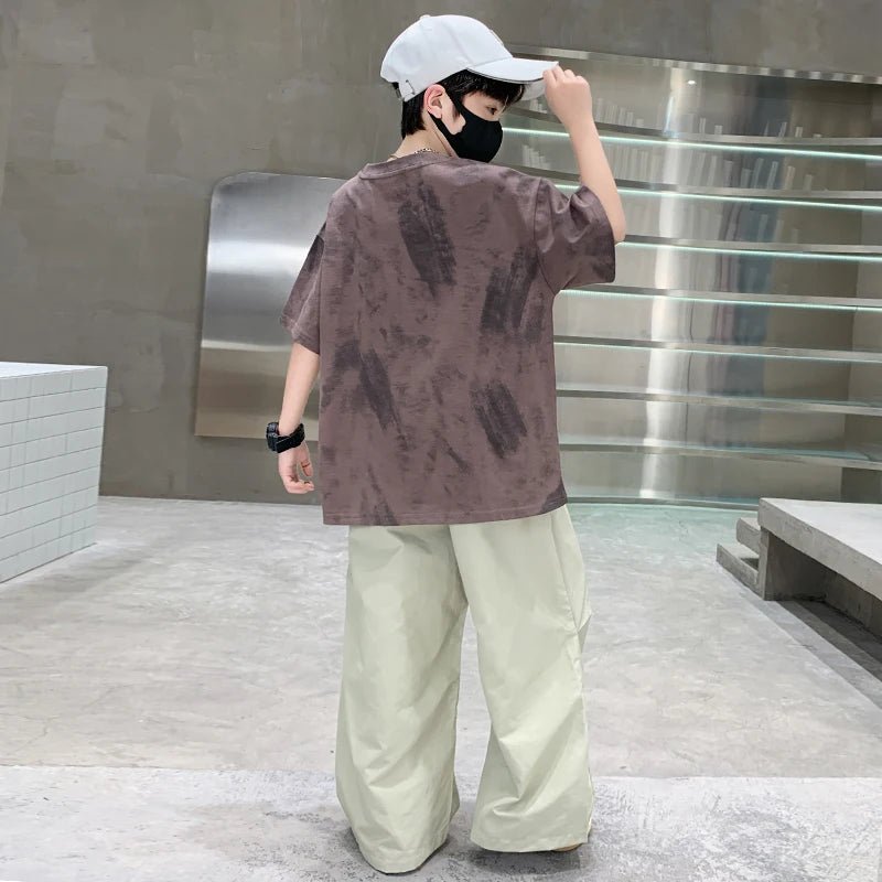 Boys Summer Clothing Set Children Casual Cotton Outfit Suit Brown Color Kids Cotton - Mom & Kids