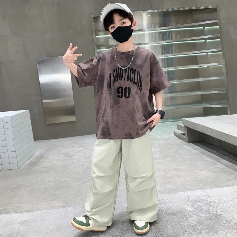 Boys Summer Clothing Set Children Casual Cotton Outfit Suit Brown Color Kids Cotton - Mom & Kids