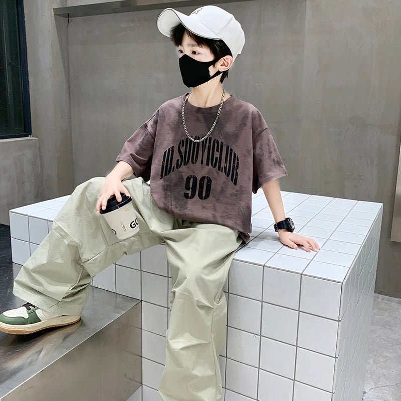 Boys Summer Clothing Set Children Casual Cotton Outfit Suit Brown Color Kids Cotton - Mom & Kids