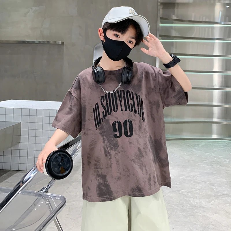 Boys Summer Clothing Set Children Casual Cotton Outfit Suit Brown Color Kids Cotton - Mom & Kids