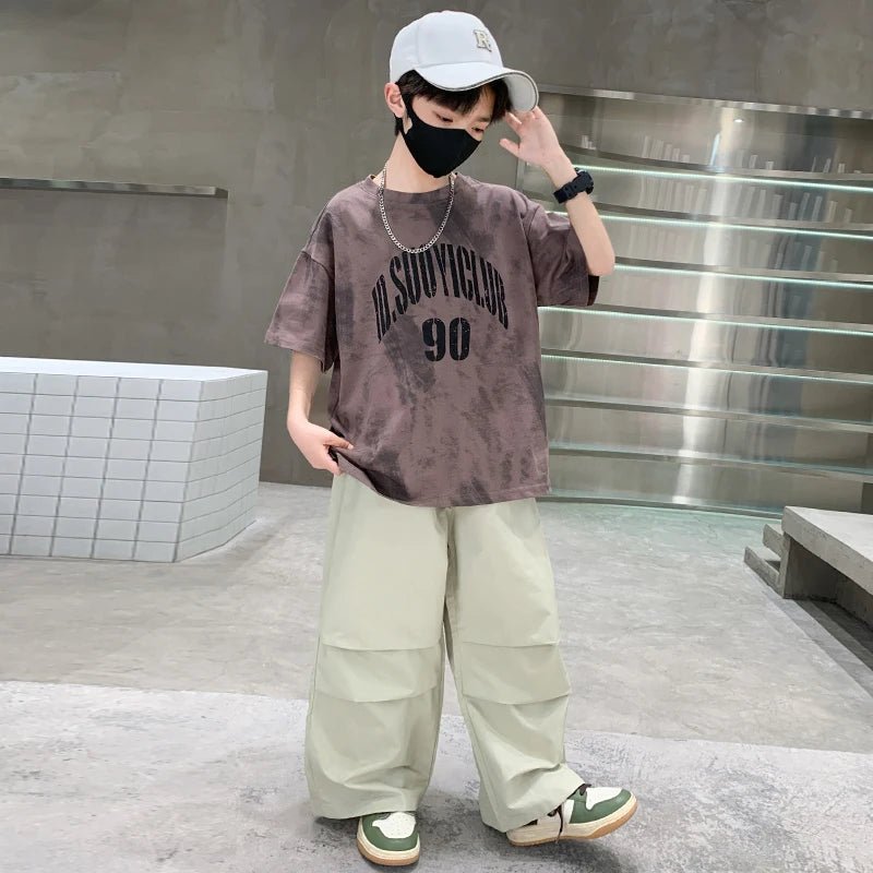 Boys Summer Clothing Set Children Casual Cotton Outfit Suit Brown Color Kids Cotton - Mom & Kids