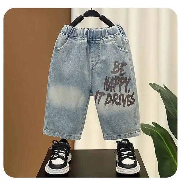 Boys Summer Clothing Set Letter Print Short Sleeved T-shirt+Denim Shorts 2Pcs Suit For Kids Handsome Casual Outfit - Mom & Kids