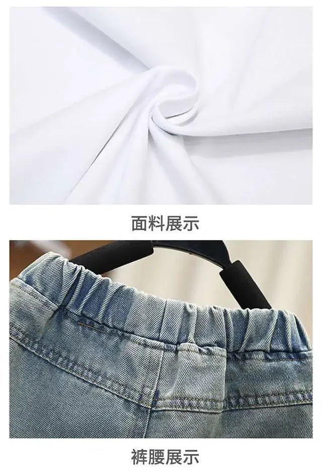 Boys Summer Clothing Set Letter Print Short Sleeved T-shirt+Denim Shorts 2Pcs Suit For Kids Handsome Casual Outfit - Mom & Kids