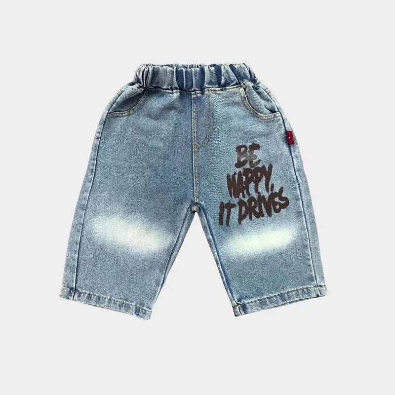 Boys Summer Clothing Set Letter Print Short Sleeved T-shirt+Denim Shorts 2Pcs Suit For Kids Handsome Casual Outfit - Mom & Kids