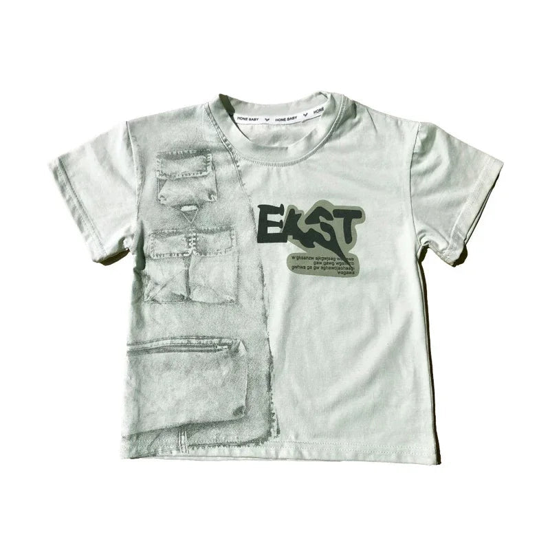 Boys Summer Clothing Set Letter Print Short Sleeved T-shirt+Denim Shorts 2Pcs Suit For Kids Handsome Casual Outfit - Mom & Kids