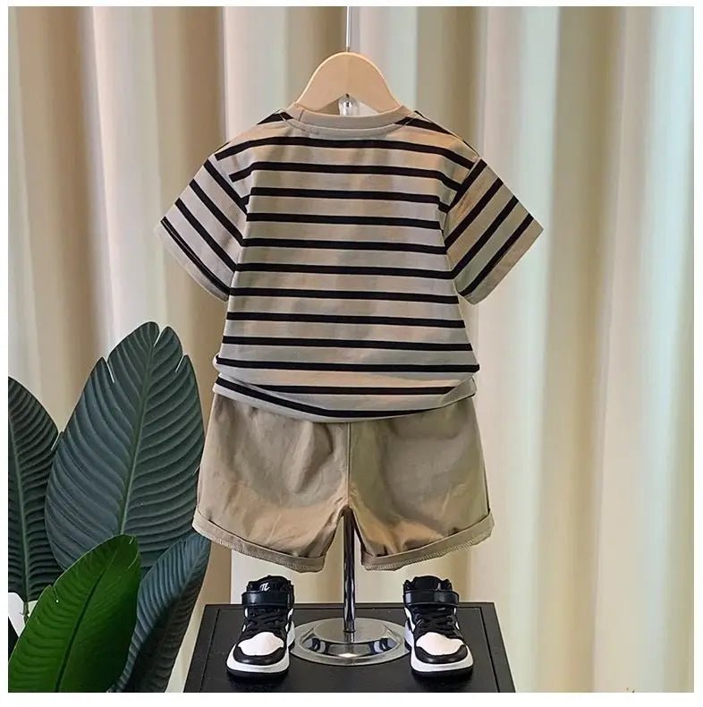 Boys' summer outfit set Summer short sleeved shorts New children's striped baby two-piece set - Mom & Kids