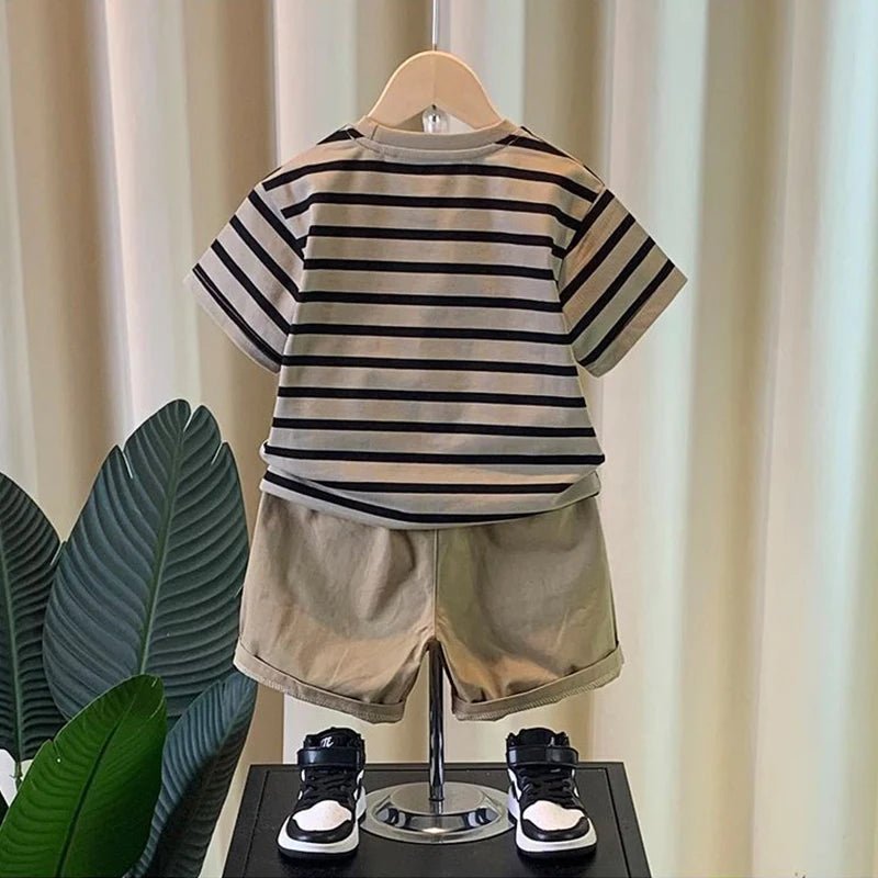 Boys' summer outfit set Summer short sleeved shorts New children's striped baby two-piece set - Mom & Kids