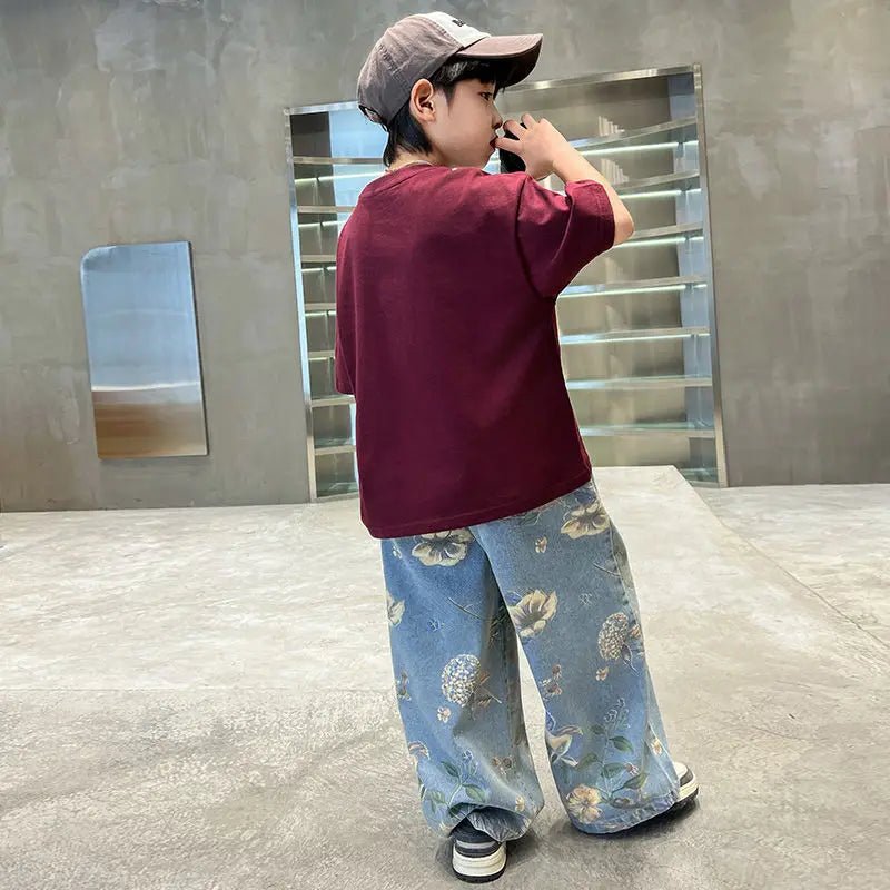 Boys' Summer Outfit Sets New Style Children's Short Sleeved T-shirt Long Pants Two-piece Suits Big Children's Stylish Sets - Mom & Kids