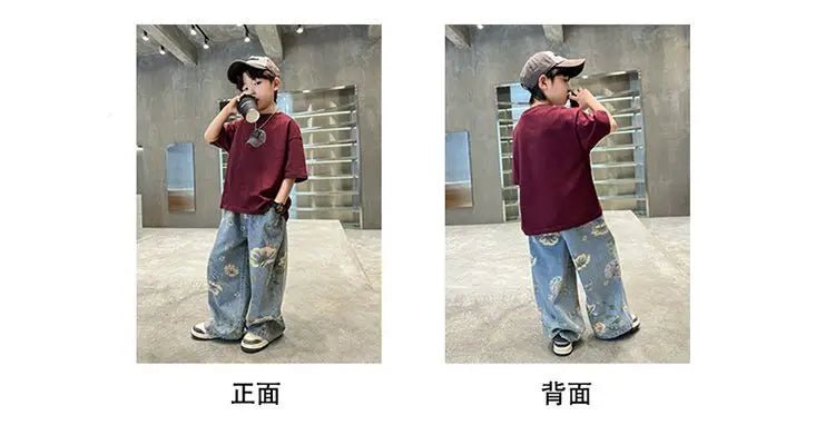 Boys' Summer Outfit Sets New Style Children's Short Sleeved T-shirt Long Pants Two-piece Suits Big Children's Stylish Sets - Mom & Kids