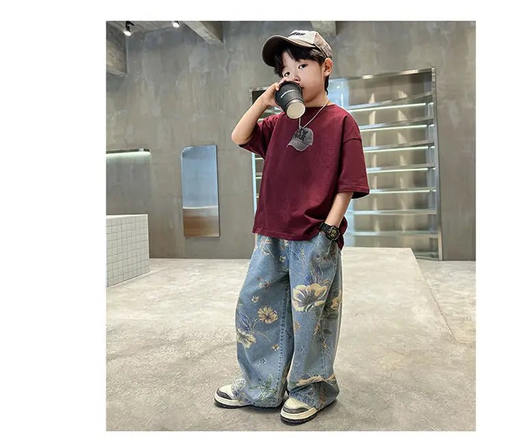 Boys' Summer Outfit Sets New Style Children's Short Sleeved T-shirt Long Pants Two-piece Suits Big Children's Stylish Sets - Mom & Kids