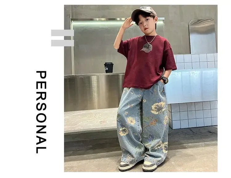 Boys' Summer Outfit Sets New Style Children's Short Sleeved T-shirt Long Pants Two-piece Suits Big Children's Stylish Sets - Mom & Kids