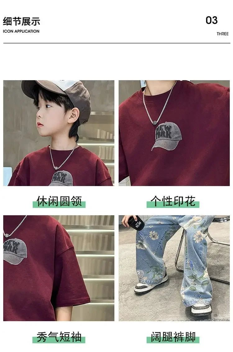 Boys' Summer Outfit Sets New Style Children's Short Sleeved T-shirt Long Pants Two-piece Suits Big Children's Stylish Sets - Mom & Kids