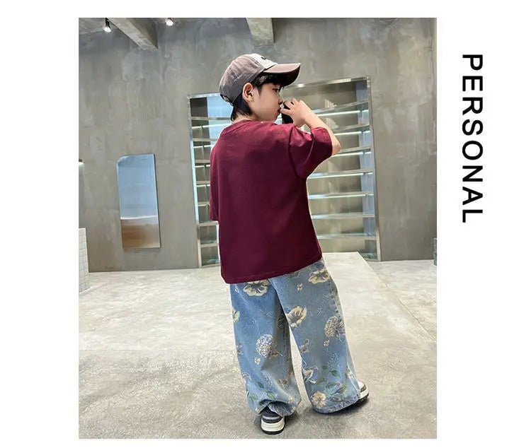 Boys' Summer Outfit Sets New Style Children's Short Sleeved T-shirt Long Pants Two-piece Suits Big Children's Stylish Sets - Mom & Kids