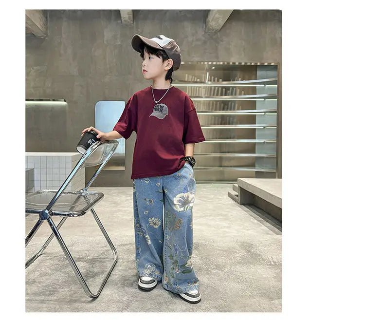 Boys' Summer Outfit Sets New Style Children's Short Sleeved T-shirt Long Pants Two-piece Suits Big Children's Stylish Sets - Mom & Kids