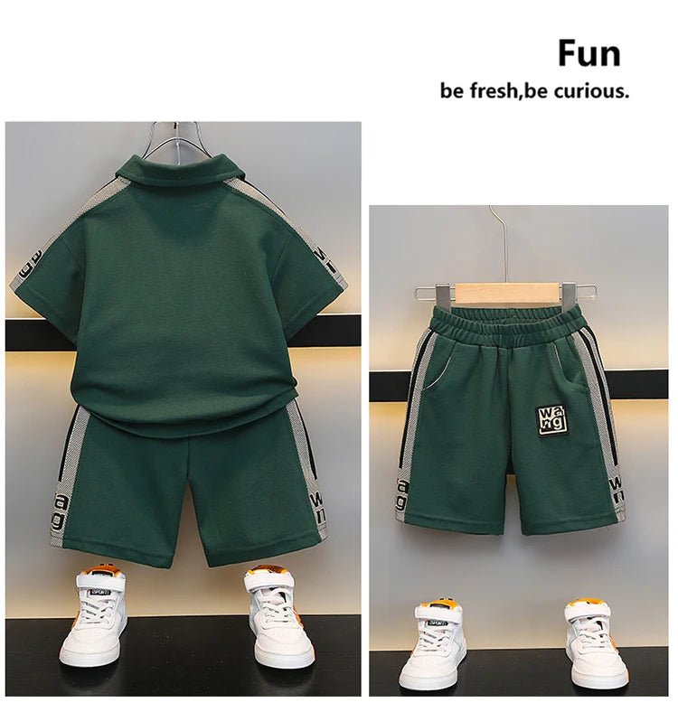 Boys Summer Polo Shirt Set New Baby Short-sleeved Two-piece Set Boys Children's Foreign Children's Clothing - Mom & Kids