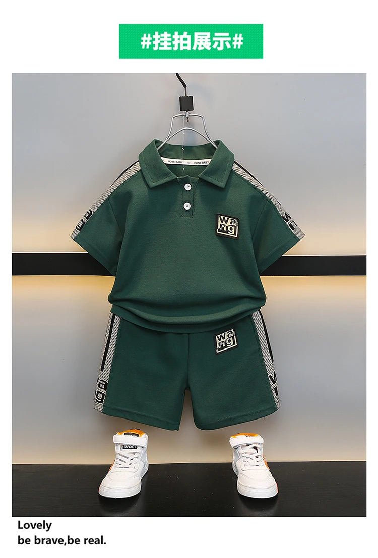 Boys Summer Polo Shirt Set New Baby Short-sleeved Two-piece Set Boys Children's Foreign Children's Clothing - Mom & Kids