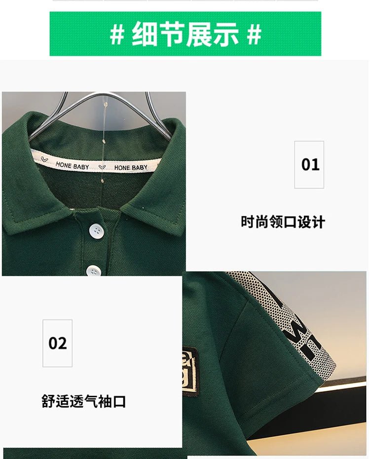 Boys Summer Polo Shirt Set New Baby Short-sleeved Two-piece Set Boys Children's Foreign Children's Clothing - Mom & Kids