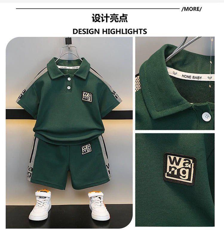 Boys Summer Polo Shirt Set New Baby Short-sleeved Two-piece Set Boys Children's Foreign Children's Clothing - Mom & Kids