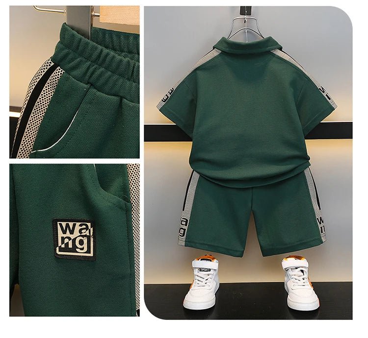 Boys Summer Polo Shirt Set New Baby Short-sleeved Two-piece Set Boys Children's Foreign Children's Clothing - Mom & Kids