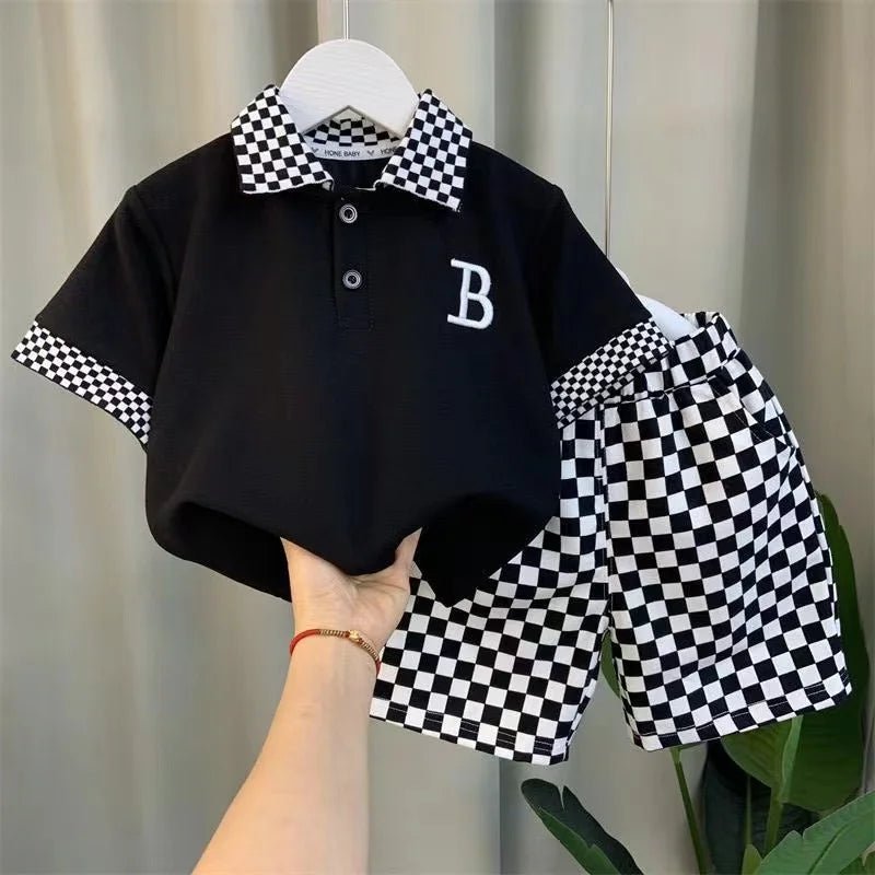 Boys Summer Polo Shirt Set New Children's Fashionable Short sleeved Boys and Babies Summer Clothing Two Piece Set Kids Outfits - Mom & Kids