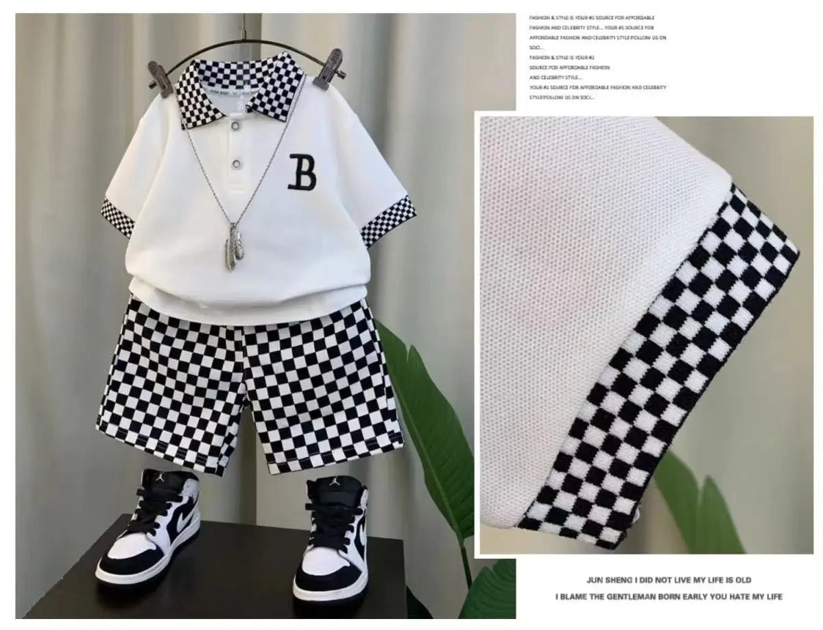 Boys Summer Polo Shirt Set New Children's Fashionable Short sleeved Boys and Babies Summer Clothing Two Piece Set Kids Outfits - Mom & Kids