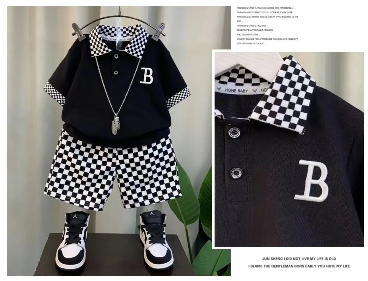 Boys Summer Polo Shirt Set New Children's Fashionable Short sleeved Boys and Babies Summer Clothing Two Piece Set Kids Outfits - Mom & Kids
