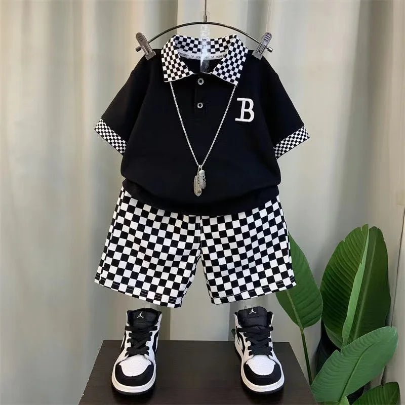 Boys Summer Polo Shirt Set New Children's Fashionable Short sleeved Boys and Babies Summer Clothing Two Piece Set Kids Outfits - Mom & Kids