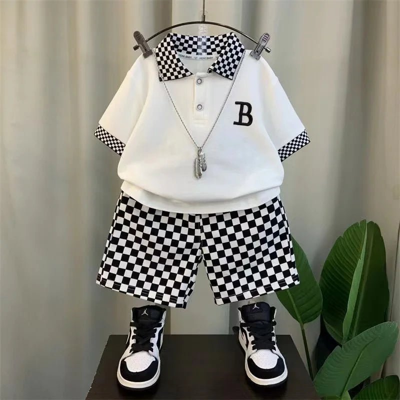 Boys Summer Polo Shirt Set New Children's Fashionable Short sleeved Boys and Babies Summer Clothing Two Piece Set Kids Outfits - Mom & Kids