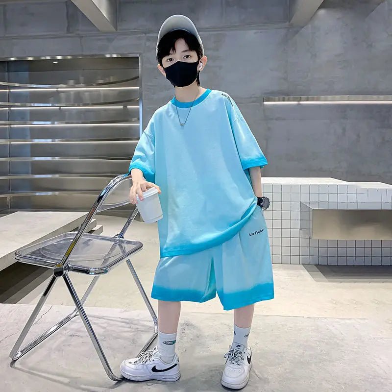 Boys Summer Suits Loose and casual Clothes Fashion Short Sleeves Shirt Shorts Outfits Children Top+Pants Sets 2pcs 4-18T - Mom & Kids