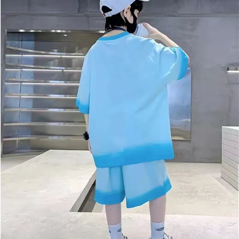 Boys Summer Suits Loose and casual Clothes Fashion Short Sleeves Shirt Shorts Outfits Children Top+Pants Sets 2pcs 4-18T - Mom & Kids
