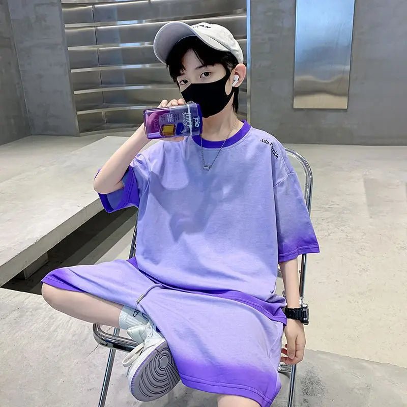 Boys Summer Suits Loose and casual Clothes Fashion Short Sleeves Shirt Shorts Outfits Children Top+Pants Sets 2pcs 4-18T - Mom & Kids