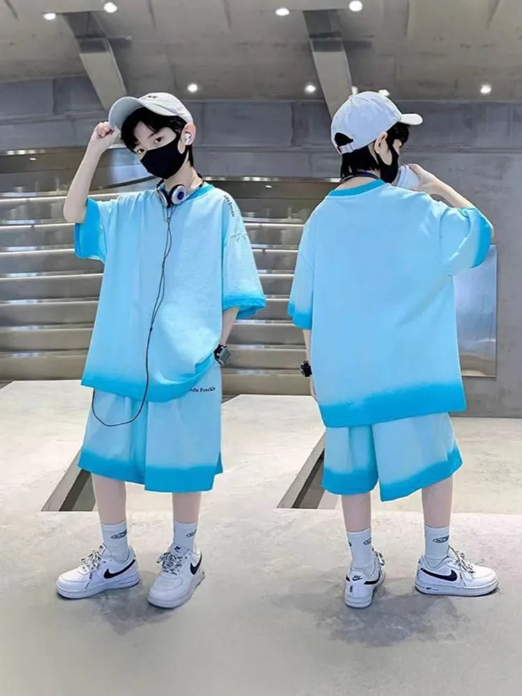 Boys Summer Suits Loose and casual Clothes Fashion Short Sleeves Shirt Shorts Outfits Children Top+Pants Sets 2pcs 4-18T - Mom & Kids