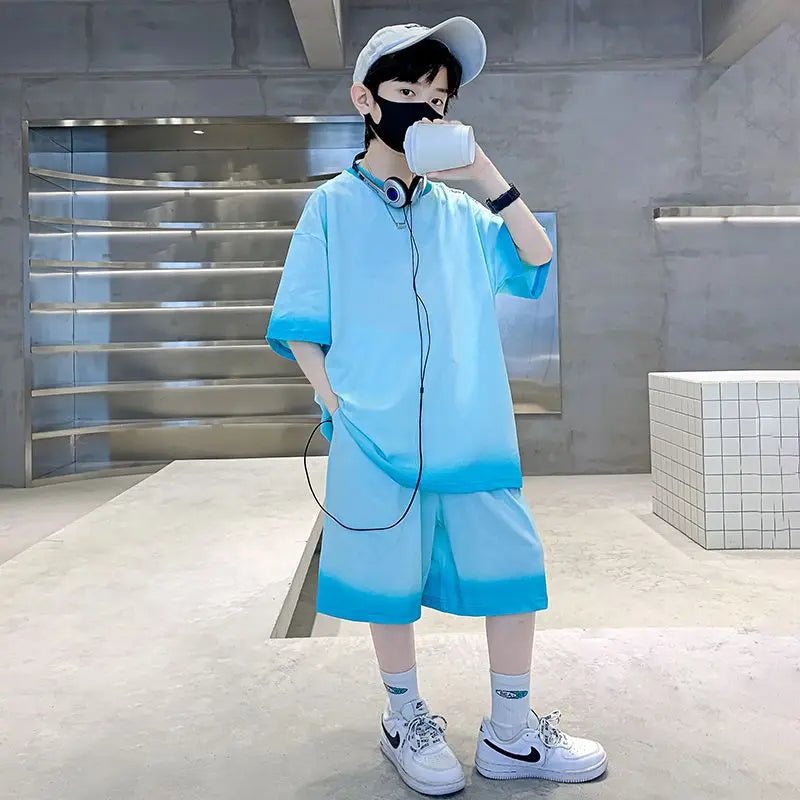 Boys Summer Suits Loose and casual Clothes Fashion Short Sleeves Shirt Shorts Outfits Children Top+Pants Sets 2pcs 4-18T - Mom & Kids