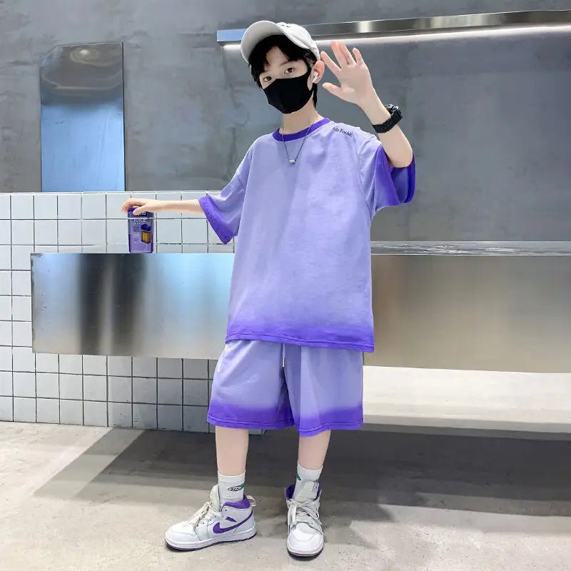 Boys Summer Suits Loose and casual Clothes Fashion Short Sleeves Shirt Shorts Outfits Children Top+Pants Sets 2pcs 4-18T - Mom & Kids