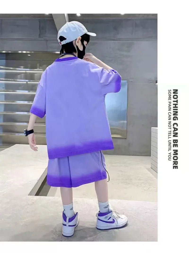 Boys Summer Suits Loose and casual Clothes Fashion Short Sleeves Shirt Shorts Outfits Children Top+Pants Sets 2pcs 4-18T - Mom & Kids