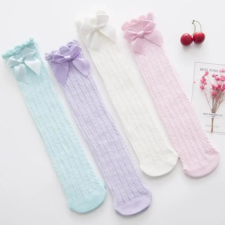 Brand Baby Girls Sockings Knee High with Bows Cute Baby Socks Long Tube Kids Leg Warmers Girl Tights Bow Christmas gift - Mom & Kids