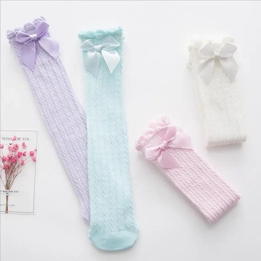 Brand Baby Girls Sockings Knee High with Bows Cute Baby Socks Long Tube Kids Leg Warmers Girl Tights Bow Christmas gift - Mom & Kids