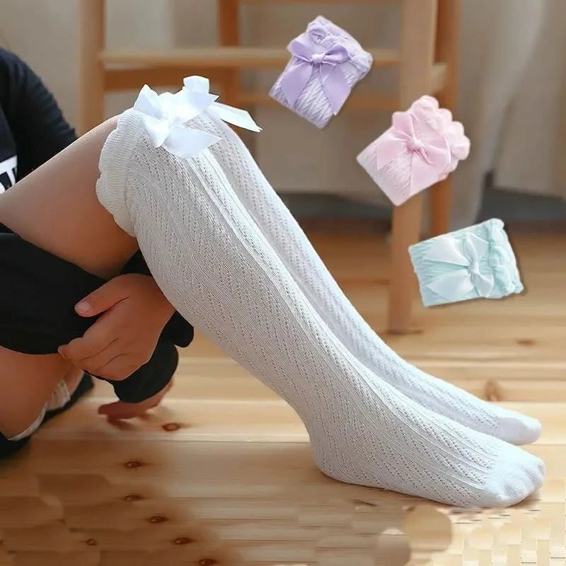 Brand Baby Girls Sockings Knee High with Bows Cute Baby Socks Long Tube Kids Leg Warmers Girl Tights Bow Christmas gift - Mom & Kids