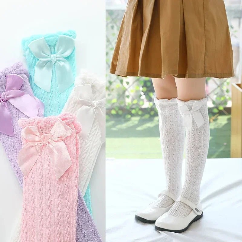 Brand Baby Girls Sockings Knee High with Bows Cute Baby Socks Long Tube Kids Leg Warmers Girl Tights Bow Christmas gift - Mom & Kids