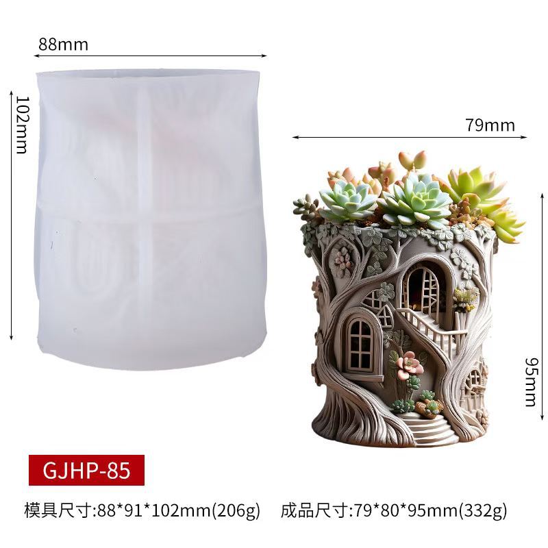 Fairy Tale Treehouse Flowerpot Silicone Mold DIY Plaster Resin Succulent Pot Forest Style Tree Stump Creative Desktop…