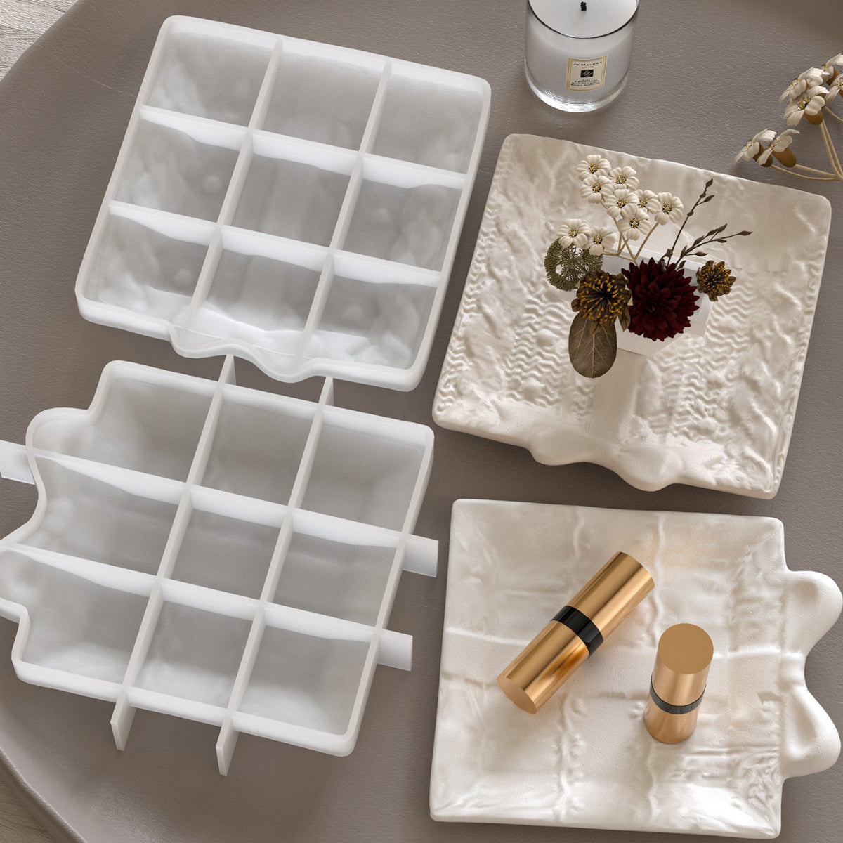 European Hand-Painted Henna Style Tray Resin Silicone Mold Glue DIY Relief Pattern Plaster Dish Storage Tray - image 4