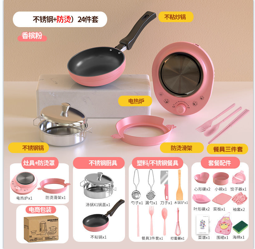 Wholesale Manufacturer Cross-Border Mini Kitchen Full Set of Cooking Girls Kitchen Utensil Set Children's Real Cooking Play…