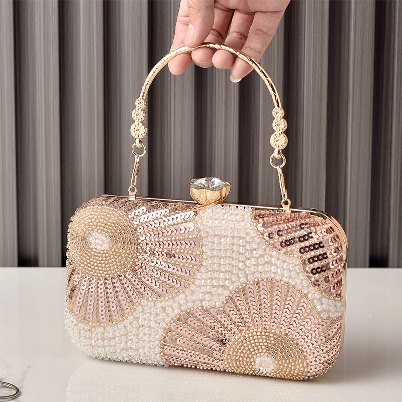 Cross-Border Popular Pearl Evening Bag, Handmade Beaded Embroidery Bag, Beaded Rhinestone Banquet Dress Bag, Ladies'…