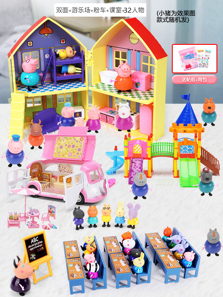 Peppa Pig Toy Play House Double-Sided House Educational Doll for Girls Boys Children's Day Gift - Double-sided + playground…