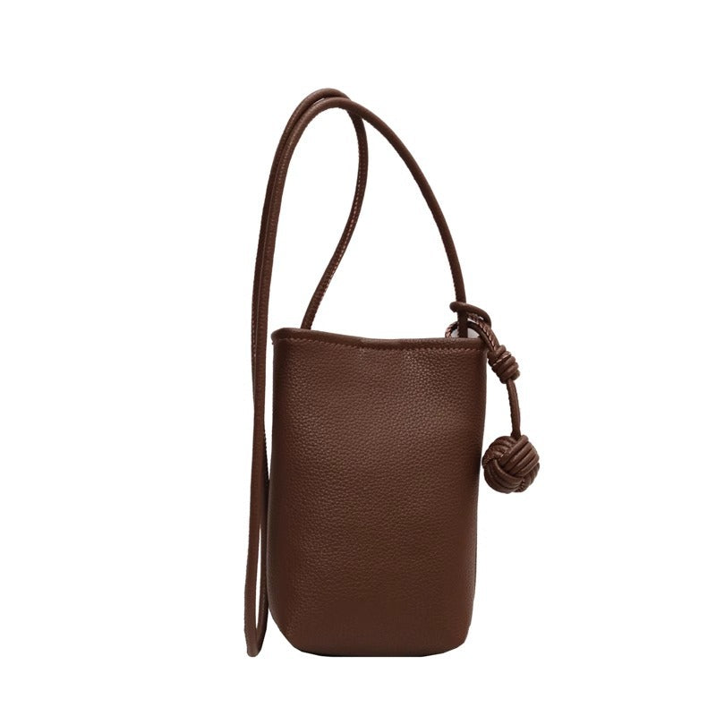 Versatile Literary and Artistic Small Fresh Small Ball Pendant Super Popular Crossbody Mobile Phone Bag Soft Leather Cute…