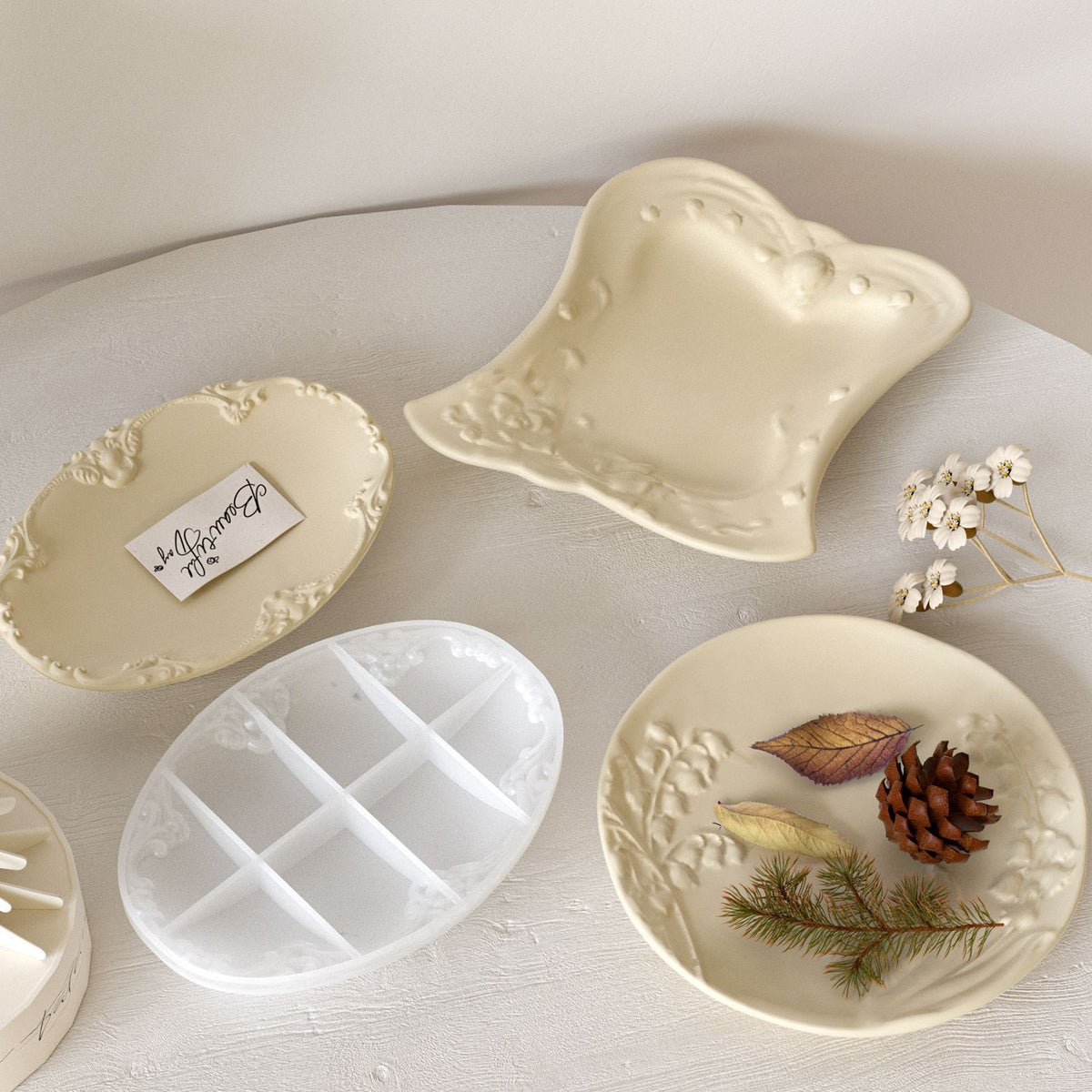 European Hand-Painted Henna Style Tray Resin Silicone Mold Glue DIY Relief Pattern Plaster Dish Storage Tray - image 3
