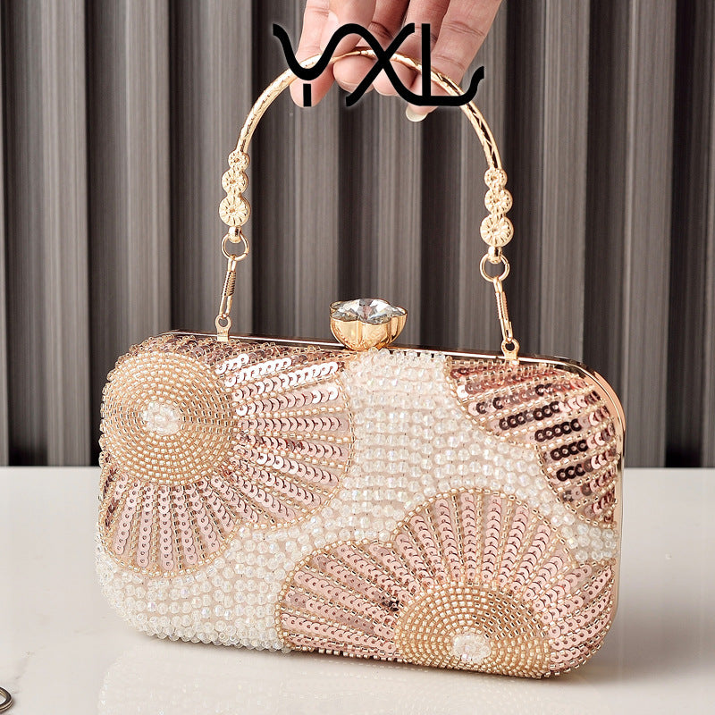 Cross-Border Popular Pearl Evening Bag, Handmade Beaded Embroidery Bag, Beaded Rhinestone Banquet Dress Bag, Ladies'…