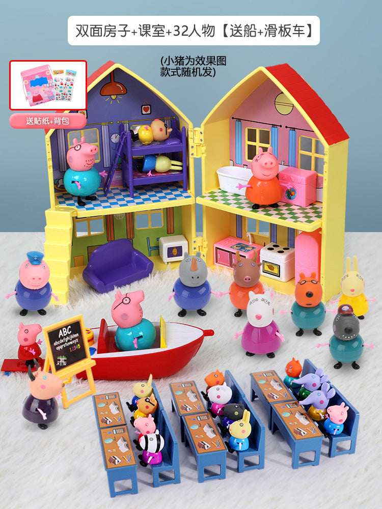 Peppa Pig Toy Play House Double-Sided House Educational Doll for Girls Boys Children's Day Gift - Double-sided house + 32…