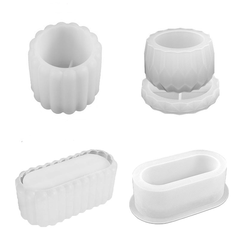 Rectangular smooth stripe oval flowerpot silicone mold crystal drop glue diy diamond surface cylindrical fleshy potted…