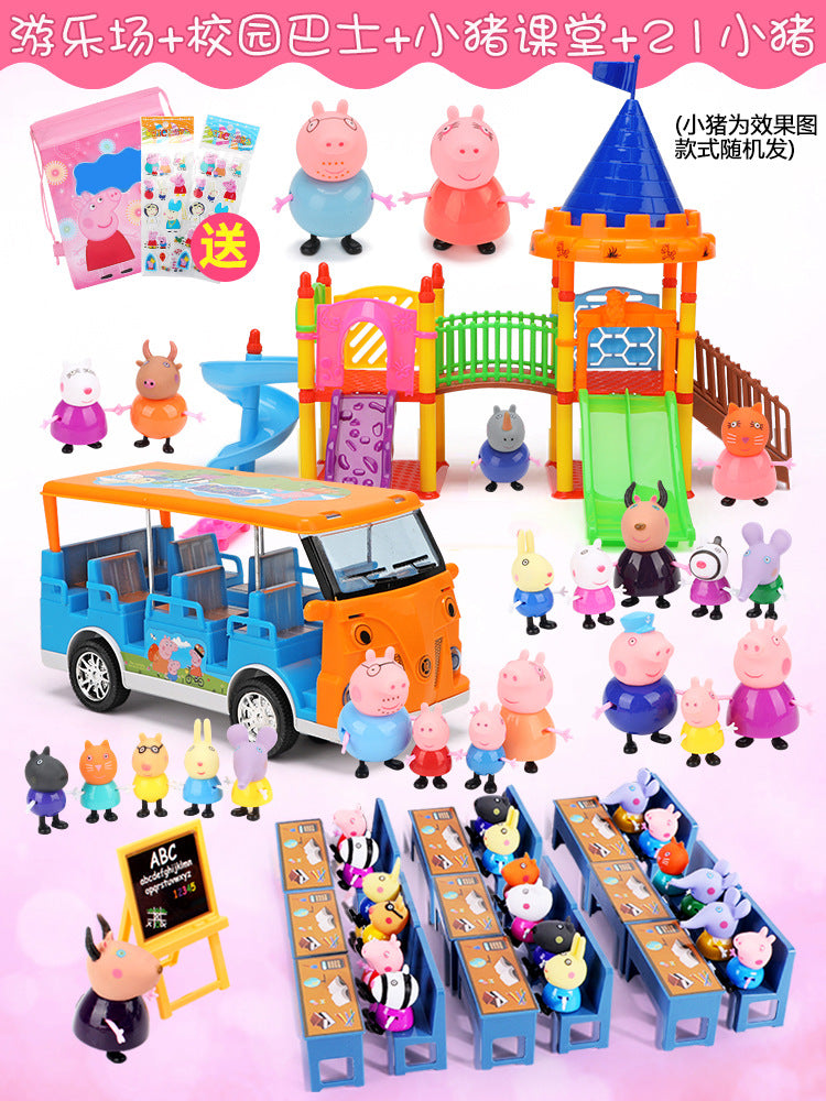 Peppa Pig Toy Play House Double-Sided House Educational Doll for Girls Boys Children's Day Gift - Playground + piggy…